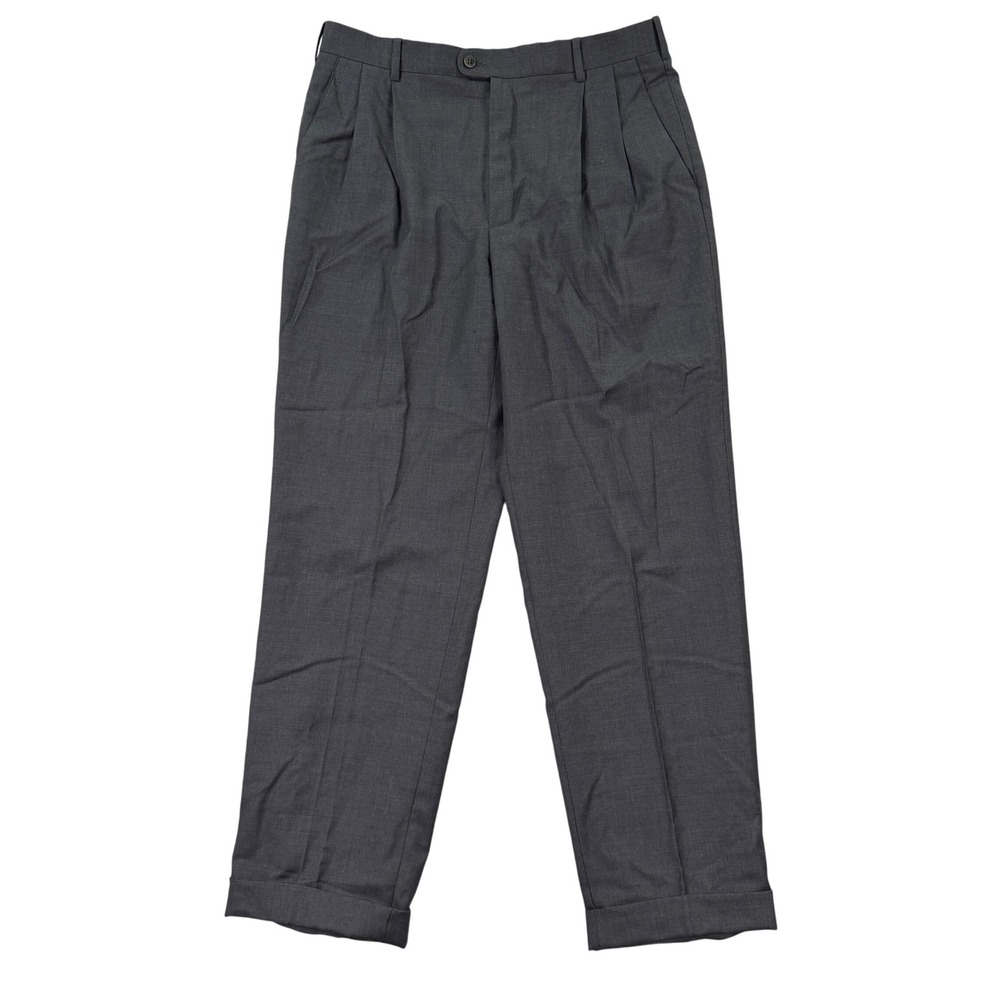 Zanella Mens 33x30 Bennett Dress Pants S120s Gray Wool Pleated Cuffed Made Italy